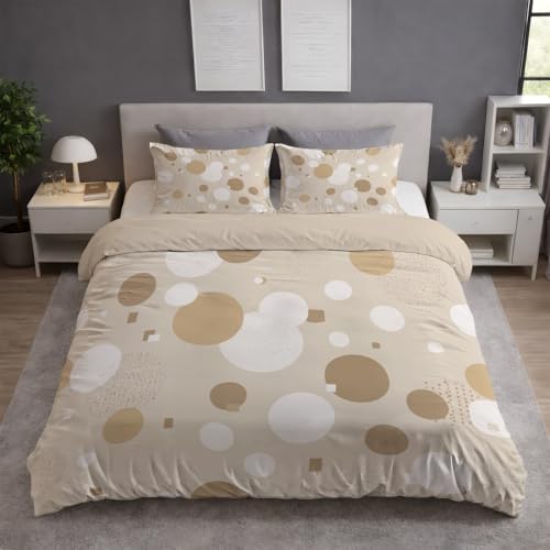 Generisch Bettwäsche 200x200 Set - Mikrofaser Bettbezug 200x200 cm mit 2 Kissenbezug 80x80 cm, Wendebettwäsche, ultraweich und hautfreundlich, Beige, Vintage Minimalistisch Punkte