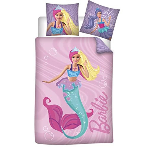 Parure de lit réversible Barbie Sirène - Rose - 140 cm x 200 cm