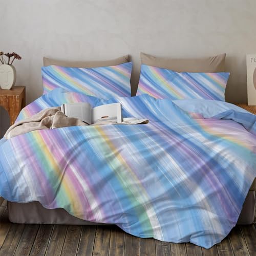 Bettwäsche Blau-Violett Bettwäsche-Sets Mit Fließende Streifen Abstrakte Dynamik Microfaser Bettbezug 240X220Cm 3 Teilig Bügelfrei & Weich - 1 Deckenbezug Und 2 Kissenbezug 80X80 Mit Reißverschluss