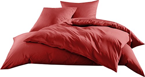 Mako-Satin Baumwollsatin Bettwäsche Uni einfarbig zum Kombinieren (Bettbezug 135 cm x 200 cm, Rot)