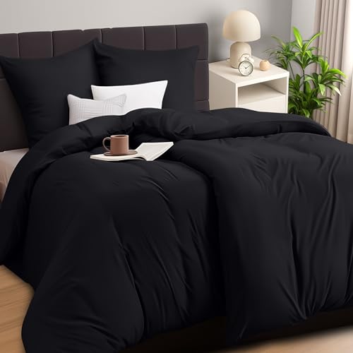 Utopia Bedding Bettwäsche 135x200 4teilig   Mikrofaser 2 Bettbezug 135x200 + 2 Kissenbezüge 80x80   Schwarz