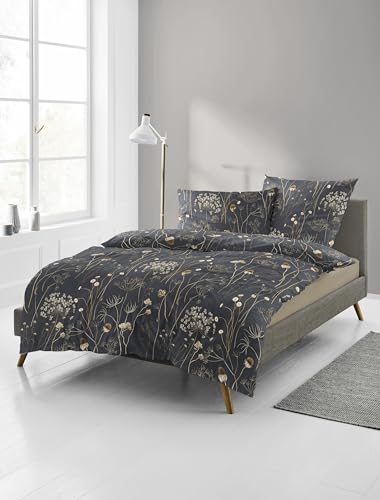 Bierbaum Bettwäsche 4140, Feinbiber, 100% Baumwolle, Designed in Germany, anthrazit 10, 135x200 + 80x80 cm