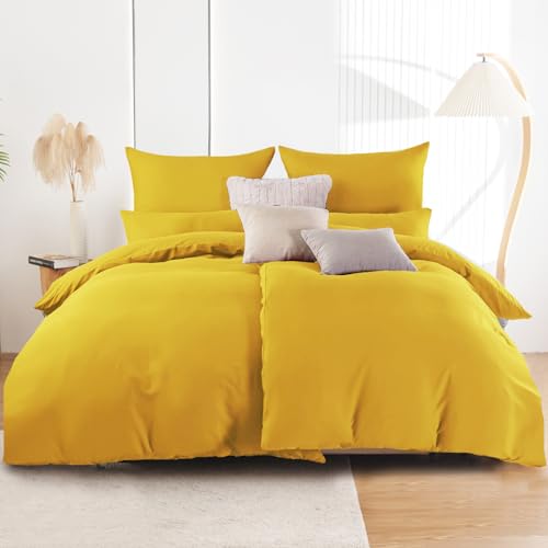 Soifox bettwäsche Gelb 135x200 4teilig - bettwäsche-Sets aus Mikrofaser bügelfrei & knitterfrei mit Reißverschluss 2 Bettbezüge 135 x 200 + 2 Kissenbezüge 80 x 80 cm