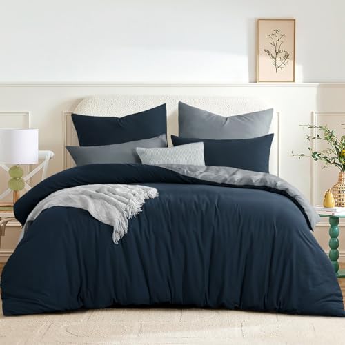 RUIKASI Bettwäsche 200x220 Blau Grau 3teilig - Wendebettwäsche Bettbezug 200 x 220 mit Reißverschluss, Oeko-TEX Mikrofaser Bettwäsche Sets, Weich und Bügelfrei