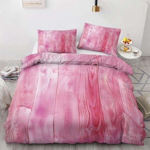 TACOKI Bettwäsche 140x200 Holzbretter, 3D Muster Pink Bettwäsche Set Weich Kuschelig Mikrofaser Bettbezug mit Reißverschluss Bettbezüge + 2 Kissenbezug 80x80 cm q872