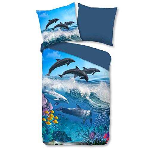 ESPiCO Bettwäsche Trendy Bedding Delfine Tiermotiv Unterwasserwelt Ozean Fische Meer Wendeoptik Renforcé, Größe:135 cm x 200 cm