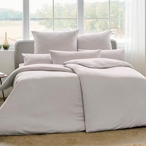 ESTELLA Mako Interlock Jersey Uni Bettwäsche | 100% Baumwolle | trocknerfest und bügelfrei | 135x200 cm + 80x80 cm | Farbe: Silber