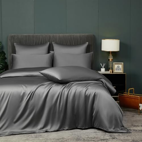 Luofanfei Bambus Bettwäsche 135x200 Grau Anthrazit Sommer Kühlende Uni Bambusfasern Lyocell Glänzend Bettwäsche Set Atmungsaktiv Bamboo Zweiteilig Bettbezug Einzelbett mit Reissverschluss Bügelfrei