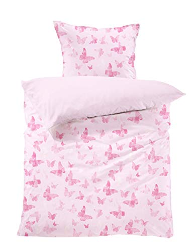 Lavea Kinderbettwäsche Set   Clara 100 x 135cm + 40 x 60cm. Design: Schmetterlinge   Farbe: Rosa 100% Baumwolle. Hochwertig mit Reißverschluss.