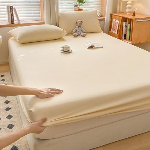 Spannbettlaken für Doppelbett, 180 x 200 cm + 25 cm, Weiß, luxuriöse Bettwäsche, 100% ägyptische Baumwolle, extra Tiefe Spannbettlaken, Super-Kingsize-Bett