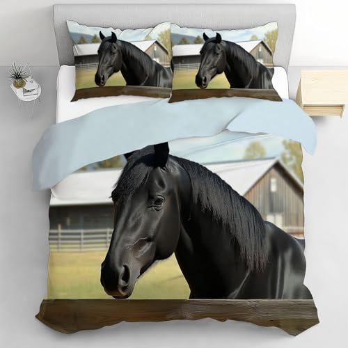 CEDNXOER Bettwäsche 135x200cm 2 teilig Schwarz,Bettbezug Drucken Bettbezug Set mit Tier,2 er Set mit 1 Kissenbezüge 80x80 cm, Pferd Mikrofaser Weiche Bettbezug CEDNXOER Bettwäsche 135x200cm 2 teilig Schwarz,Bettbezug Drucken Bettbezug Set mit Tier,2 er Set mit 1 Kissenbezüge 80x80 cm, Pferd Mikrofaser Weiche Bettbezug