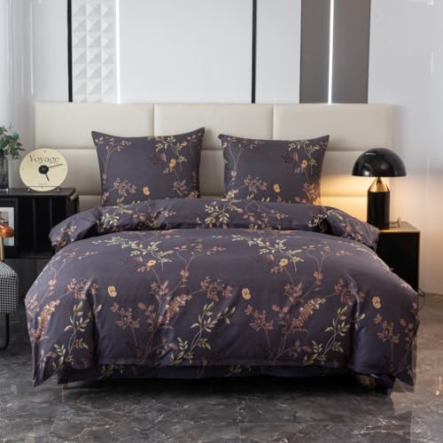 Cotton Market Bettwäsche - Bettwäsche-Sets 3 Teilig - Bettbezug 135x200 cm und 1 Kissenbezug 70x80 cm - Goldene Blumen(Violett) Cotton Market Bettwäsche - Bettwäsche-Sets 3 Teilig - Bettbezug 135x200 cm und 1 Kissenbezug 70x80 cm - Goldene Blumen(Violett)