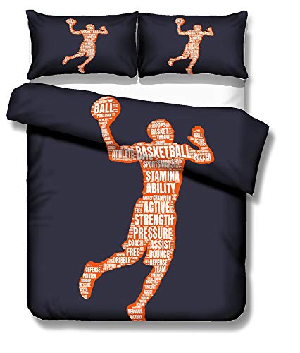 EU-VV Bettwäscheset Bettbezug Aus Gebürstetem Mikrofaser 3D Basketball Welt Kinder Junge Und Mädchen 1 Bettbezug + 2 Kissenbezüge 50x75cm (King(220x240cm),Basketba llspieler)
