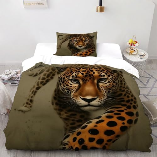 XIKMLSID Leopard Spot 2-Stück-Set Europäischen Stil Bettwäsche Wildtiere 3D Design Jungen Set Ultra-feine Faser Bettbezug,Pure Cotton, Mit 1 Kissenbezug Single?135x200cm?