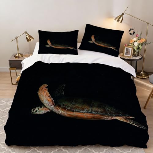Hongduo 3D Meeresschildkröte Bettwäsche 135x200 cm Weich Mikrofaser Meer Tiere Bettwäsche-Sets mit Reißverschluss 3 Teilig Bettbezüge mit 2 Kissenbezug 80x80 cm