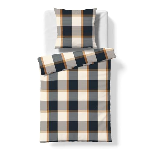 fleuresse gewebte Edelflanell Bettwäsche Lech Riverside blau gelb