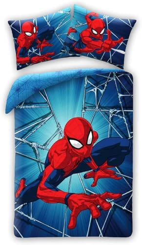 Spiderman Spiderman Spinne – Bettwäsche-Set – ein Bettbezug 140 x 200 cm und ein Kissenbezug 50 x 70 cm – 100 % Baumwolle – Mehrfarbig