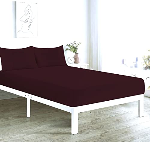 Spannbetttuch mit 2 passenden Kissenbezügen, Bettwäsche, Bettlaken, Baumwollperkal, pflegeleicht, einfarbig, Weinrot, Super-Kingsize-Bett Spannbetttuch mit 2 passenden Kissenbezügen, Bettwäsche, Bettlaken, Baumwollperkal, pflegeleicht, einfarbig, Weinrot, Super-Kingsize-Bett