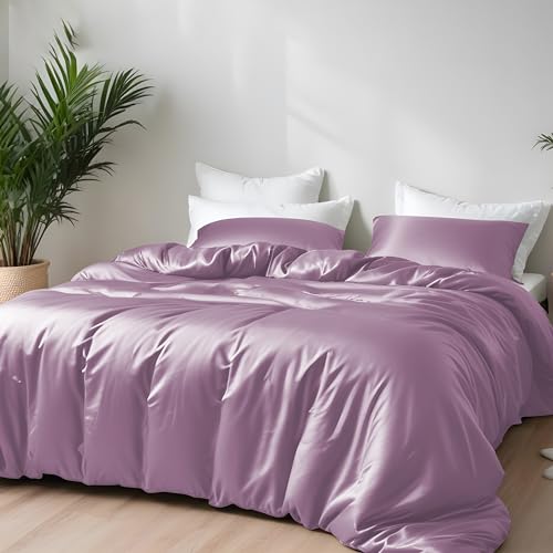 LINENWALAS 2-teiliges Bettbezug-Set aus 100 % natürlichem Bambus, mit Reißverschluss und Eckbändern, weichste, kühle Bettwäsche, perfekt für Hautpflege (Einzelbett, Flieder)
