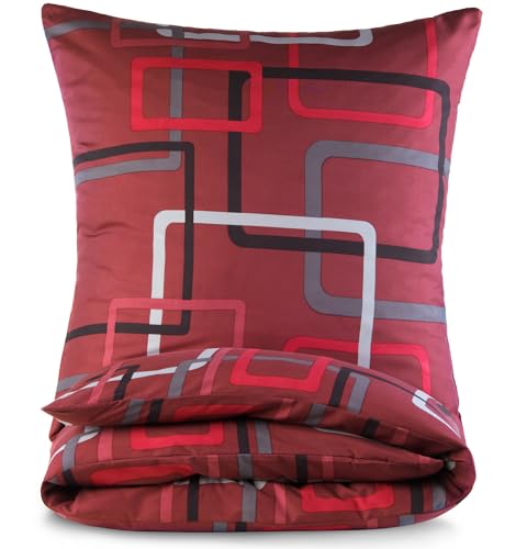 Bettwäsche 135x200 2 teilig - Mikrofaser Bettbezug 135x200 cm + Kissenbezug 80x80 cm - atmungsaktiver Stoff mit Reißverschluss - für Einzelbett - modernes Design Rot