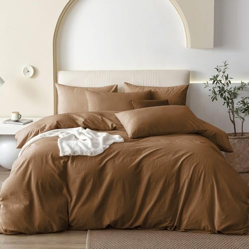 Covebett Bettwäsche Baumwolle 135x200 Braun Kaffeebraun Uni Einfarbig Weich Renforce Baumwollbettwäsche 135x200 2 Teilig ÖKO-TEX Einzelbett Bettbezug und Kissenbezug 80x80cm mit Reißverschluss