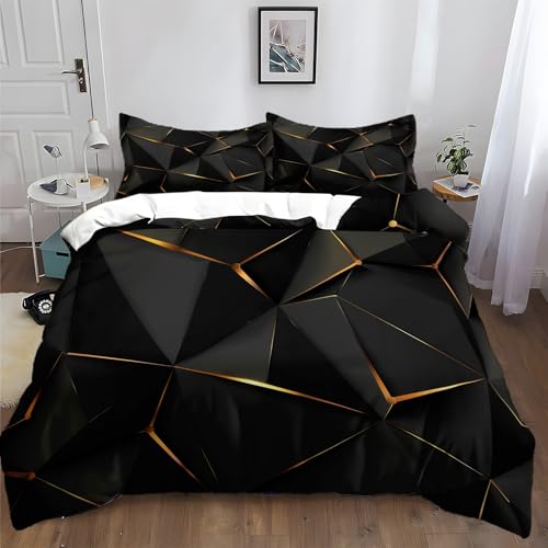 XCQHZYQ Bettwäsche 135x200 cm Geometrische Goldene Linien Schwarz Modern Bettwäsche Set 3D Druck Baumwolle Polyester Bettbezug mit Kissenbezug 80x80cm, mit Reißverschluss XCQHZYQ Bettwäsche 135x200 cm Geometrische Goldene Linien Schwarz Modern Bettwäsche Set 3D Druck Baumwolle Polyester Bettbezug mit Kissenbezug 80x80cm, mit Reißverschluss