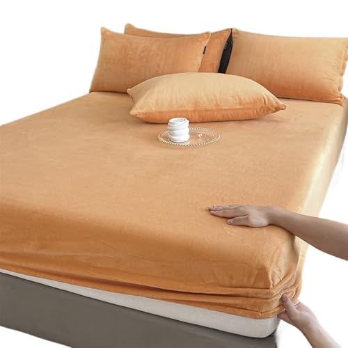 Frottee BettwäSche Warme und Dicke elastische Spannbettlaken, einfarbig, Verstellbarer Flanell-Wintermatratzenbe zug, Samtbettwäsche, Größen 90/160/180/200 Matratzenbezug(Orange,120 x200x25cm)