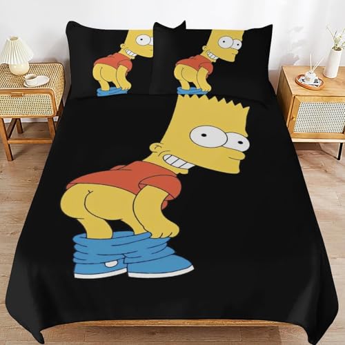 YINGD The Simpsons Bettwäsche-Set, Mikrofaser, 3D-Druck, leicht, 3-teiliges Bettdecken-Set für Kinder, Jungen, Mädchen