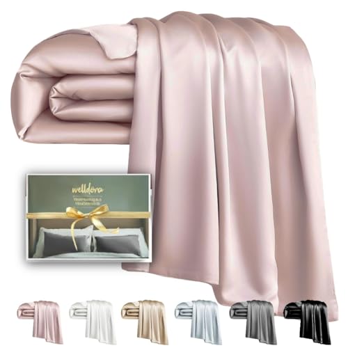Welldora Deckenbezug aus 100% Seide 200x200 | Luxuriös weich, sanft zur Haut, hypoallergen | 22 Momme, Höchste Güteklasse 6A | Zert. in der Schweiz | Oeko-Tex Seidenbettwäsche Zartrosa