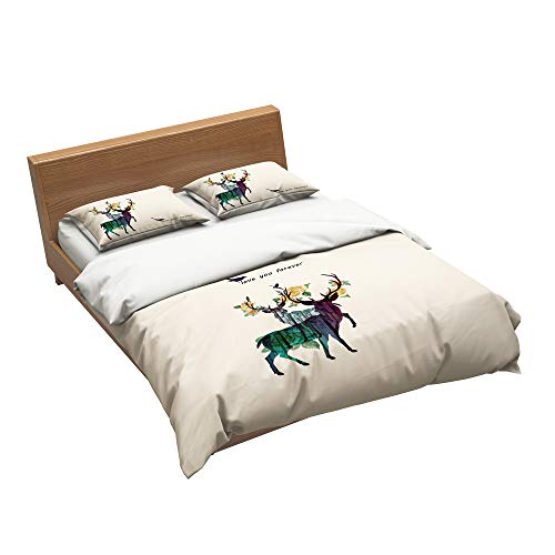 Bettwäscheset Elche Und Blumen 1 Bettbezug + 2 Kissenbezüge 80X80cm Material 100% Mikrofaser (Elch 08,König(200x200cm+2/80x 80cm))