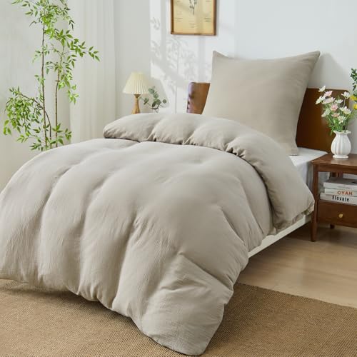 BEDELITE Musselin Bettwäsche 135x200 Baumwolle - ÖKO-TEX Bettwäsche-Sets Beige 2teilig mit Reißverschluss, Bettbezug 135x200cm mit Kissenbezug 80x80 cm, weiche und atmungsaktiv