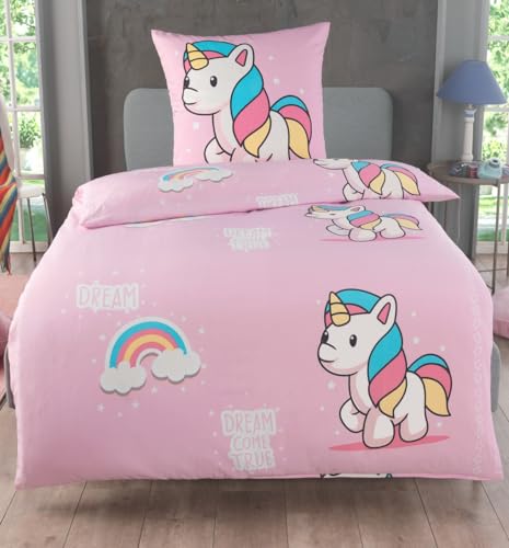DreamHome Hochwertige Einhorn Bettwäsche 135x200 für Mädchen Unicorn Mikrofaser Bettbezug Lille Pony Kinder Bettzeug Pferde Sommer Bettdecke