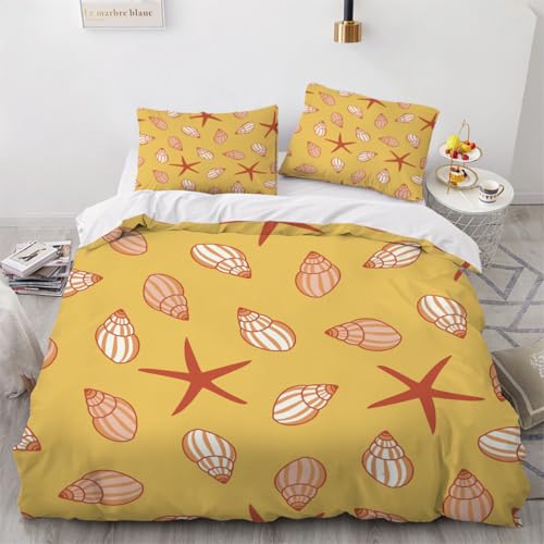 Generisch 3D Maritime Bettwäsche 135x200 cm 2teilig Seestern Muschel Bettbezug mit Reißverschluss 100% Mikrofaser Leicht Atmungsaktive Bettwaren Set mit Kissenbezüge 50x75?Muster 57-17?