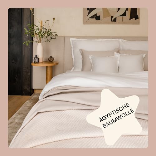 Amqua Mako Satin Bettwäsche Set 135x200cm + Kissenbezug 80x80cm, 100% ägyptische Baumwolle (Zertifiziert), weiß