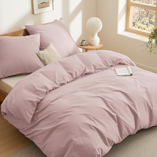 BEDSURE Bettwäsche 200x200 Baumwolle Rosa   Bettwäsche Sets 200 x 200 Bettbezug 3teilig 2 Kissenbezüge 80x80, Oeko TEX Bedding Adobe Rose Reißverschluss