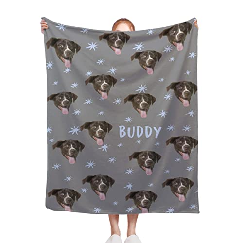Personalisierte Hundedecke, individuelles Hundegesicht und Name, personalisierbar, Haustier-Foto-Überwurf, Decken, Geschenk für Hundeliebhaber, weiche, leichte Flanell-Bettwäsche für Couch, Reisen