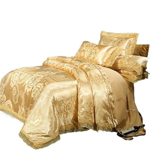 JCXIOC Seiden-Bettwäsche Set Satin Jacquard Bettwäsche Set Blume Bettbezug Quilt Abdeckung Kissenbezüge Blatt Twin Königin König Home Texiles(Color 23,Queen200x230 4pcs)