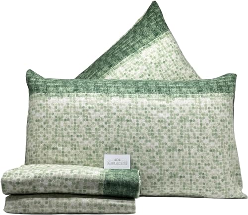 Riad Arredo Bettwäsche-Set aus Flanell, 100 % warme Baumwolle, Anti-Pilling, weiches Bettwäsche-Set – Made in Italy (Einzelbett, grüne Punkte)