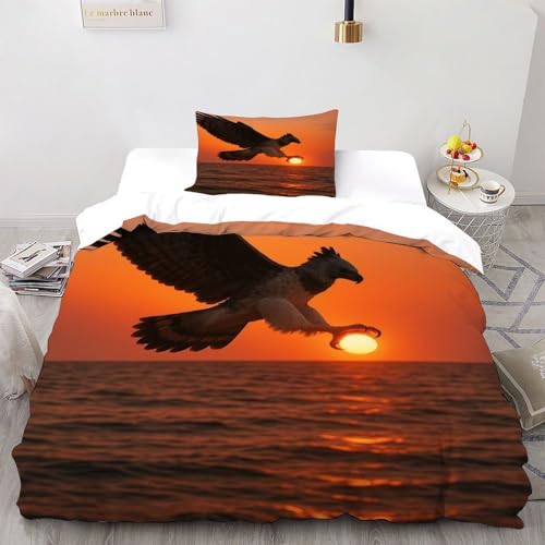 LOVEROGD Twilight Adler Bettwäsche Animal Themes Forest Animals Kinderbettwäsche-Set 3-teilig Mit Kissenbezügen Betten Set Für Jungen Und Mädchen,Kinder Single?135x200cm?