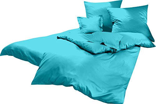 Lorena Uni Classic Bettwäsche Mako Satin Baumwolle einfarbig (türkis, 155 cm x 220 cm inkl. 80x80cm Kissen)