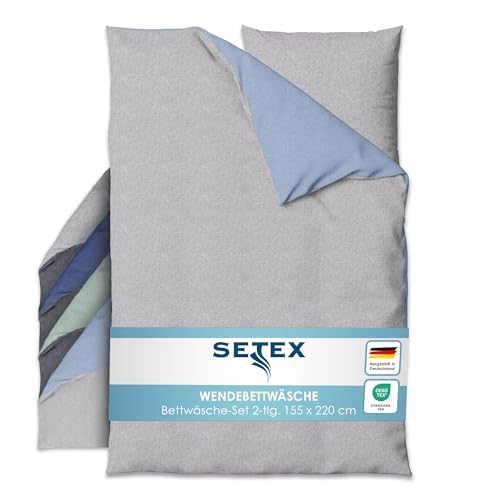 SETEX Wendebettwäsche 155x220 cm - 2-teiliges Bettwäsche-Set in ansprechendem Hellblau-Hellgrau-Design, Inklusive Bettdeckenbezug und Kissenbezug (80x80 cm), Aus 90% Baumwolle/10% Polyester