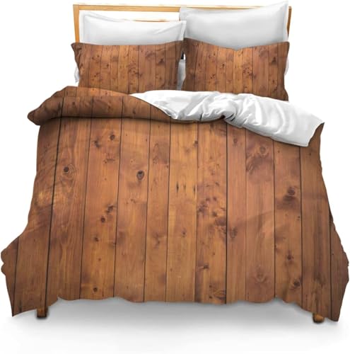 Generisch Aus Holz Bettwäsche 135x200 Weich Microfaser Bettwäsche-Sets Vintage-Holzbrett Bettbezug 3D Bettbezüge mit Reißverschluss und 2 Kissenbezug 80x80 cm, G5763