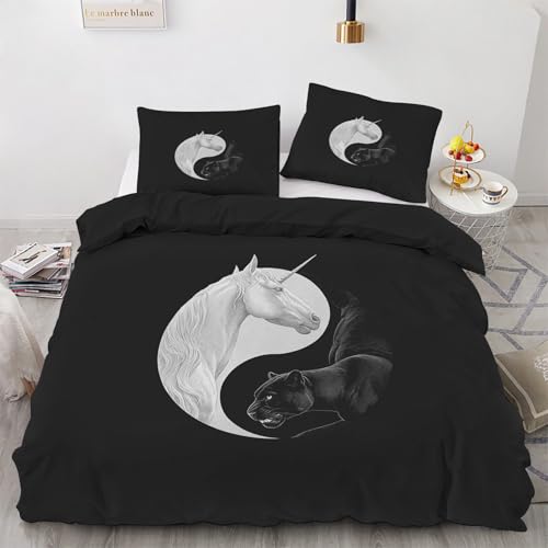 Bettwäsche 200x220 Tai Chi Bettwäsche Set Einhorn Leopard 3teilig, Weich & Bügelfrei Wende Mikrofaser Bettbezüge, 1 Bettbezug 200x220 mit Reißverschluss + 2 Kissenbezug 80x80 cm