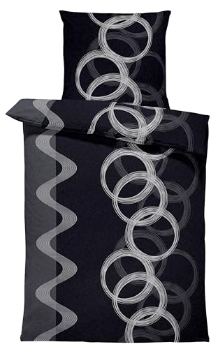 Leonado Vicenti Winter Bettwäsche Thermo Fleece Flausch Kuschelig Warme Garnitur Bettbezüge Set, Größe:2 teilig 135x200 cm, Farbe:Kreise schwarz grau