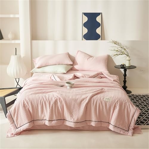 FAWFCJD Bettdecke Ohne Bezug for Einzel-, Doppel- Und Kingsize-Betten, Kühle Seersucker-Sommerdecke, Leichte Steppdecke, Atmungsaktive Tagesdecken, Gesteppte Warme Bettwäsche(Pink,200 * 230cm)