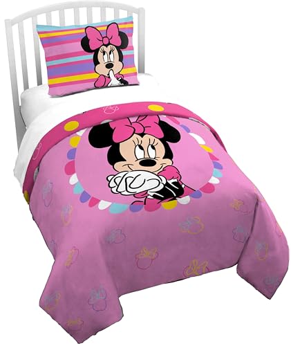 Jay Franco Disney Minnie Mouse Bettwäsche-Set für Doppelbett, 2-teilig, superweich, gemütlich, rosa, Kinder-Bettwäsche-Set