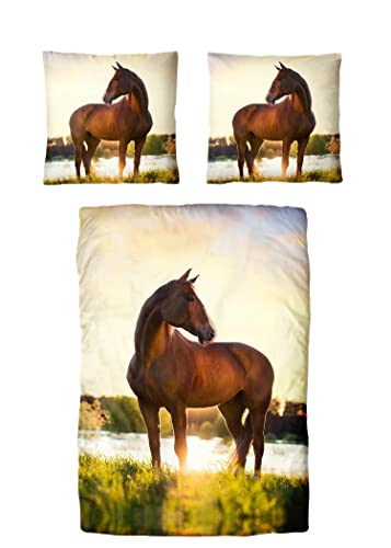 Traumschloss Renforcé Bettwäsche - Pferd im Sonnenaufgang,135x200 / 80x80,