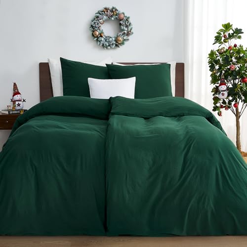 Duvetnova Bettwäsche Weihnachten Dunkelgrün 135x200 4teilig Superweiche Vorgewaschene Mikrofaser Baumwollähnlich ÖKO TEX 2 Bettbezüge 135 x 200+2 Kissenbezüge 80x80 Reißverschluss winterbettwäsche
