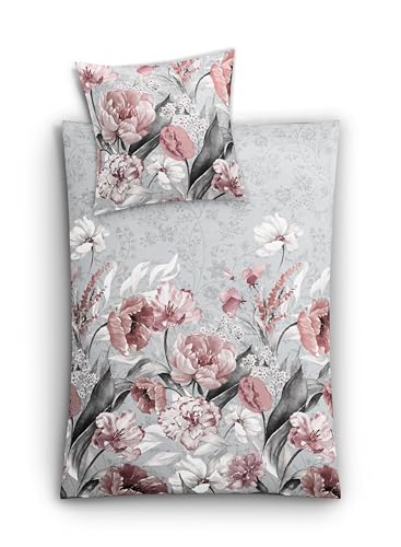 Kleine Wolke Bettwäsche Hanako Mako-Satin Silbergrau-altrosé Größe 155x220 cm (80x80 cm)