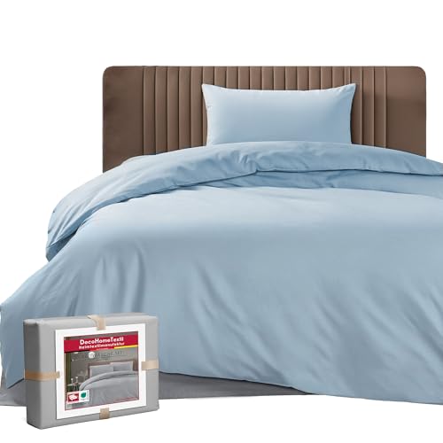 DecoHomeTextil Bettwäsche Set Bettgarnitur mit Reißverschluss Polycotton Uni Hellblau 1x Bettbezug 135 x 200 cm + 1x Kissenbezug 80 x 80 cm
